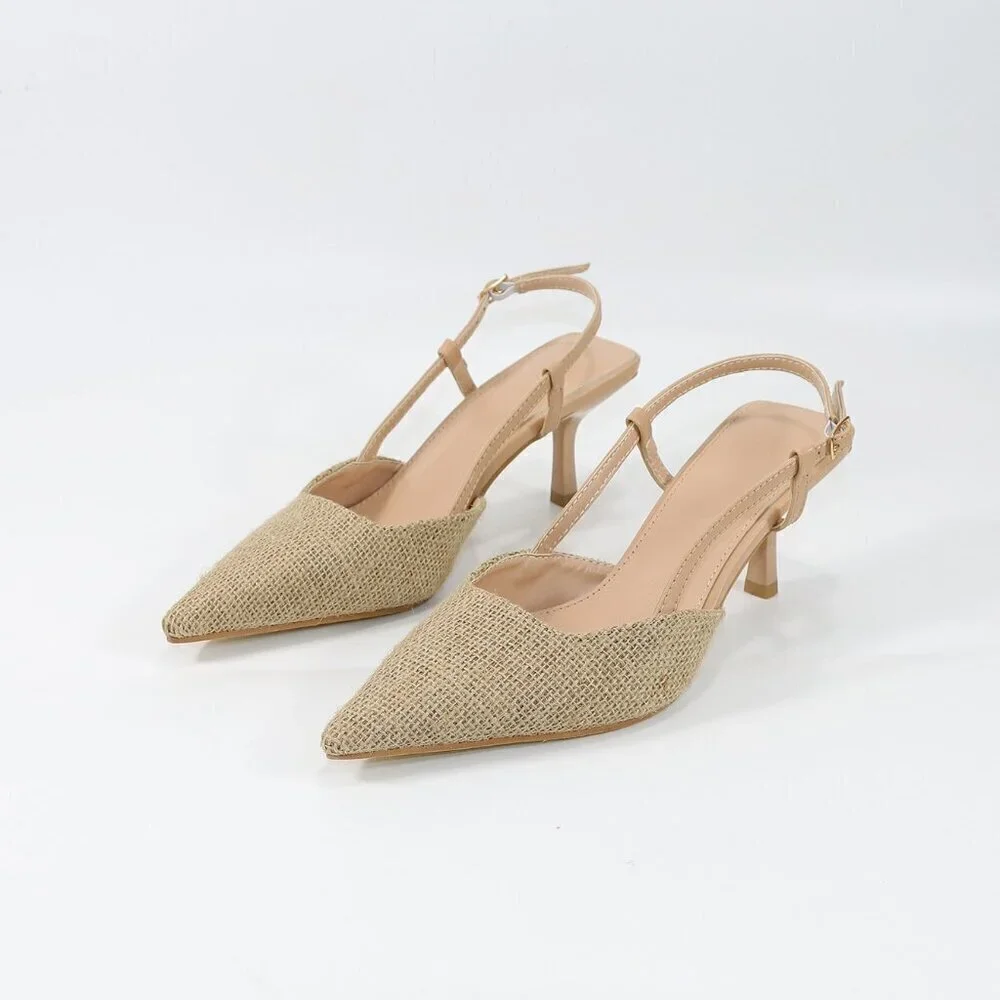 Apricot Casual Women's Ankle Strap High Heel French Sequins Bridal Sandals